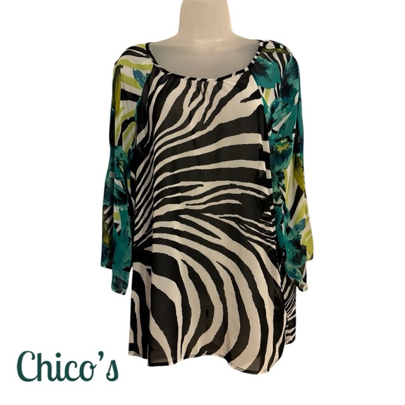Chico's Tops - Chico's GORGEOUS Zebra Print & TEAL Lightweight Top  XLARGE    #G